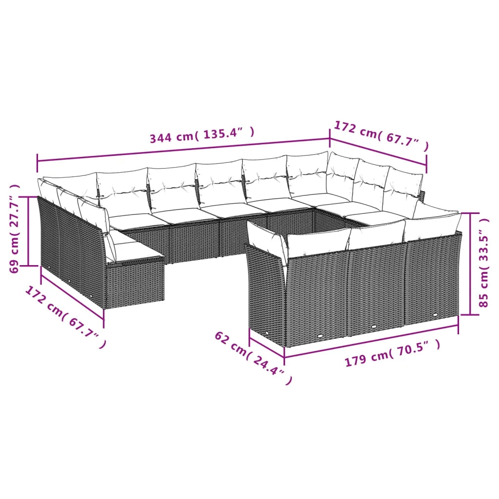 Set Divano da Giardino 13 pz con Cuscini Beige in Polyrattan 3218449
