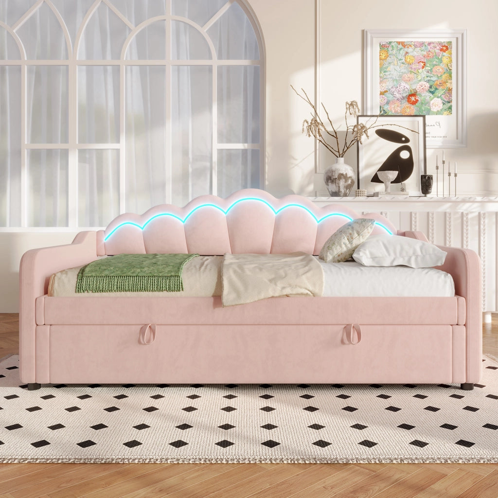 Letto singolo rosa 90x200 cm con contenitore