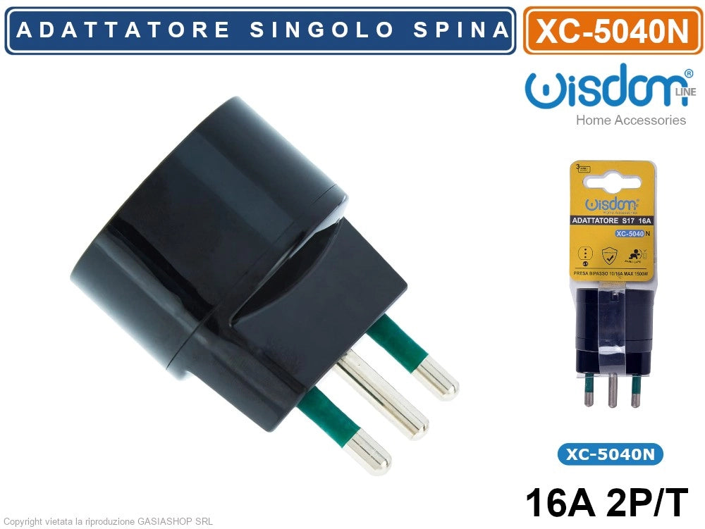 ADATTATORE SINGOLO SPINA S17 16A 2P+T CON PRESA SCHUKO P30 + 16A 2P+T COLORE NERO