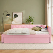 Daybed 140x200 cm con letto estraibile, USB e Type-C, lampada integrata, velluto rosa