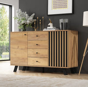 Set mobile TV 150 cm e credenza 120 cm con cassetti; naturale e nero