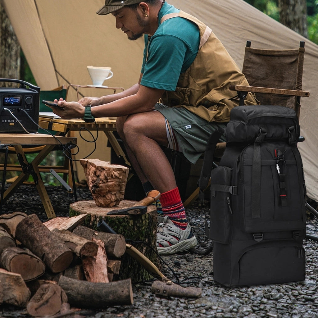Zaino da trekking 80 L in nylon impermeabile, nero
