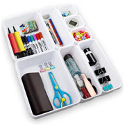 Organizzatore per cassetti, 8 pezzi, plastica, bianco, modulare