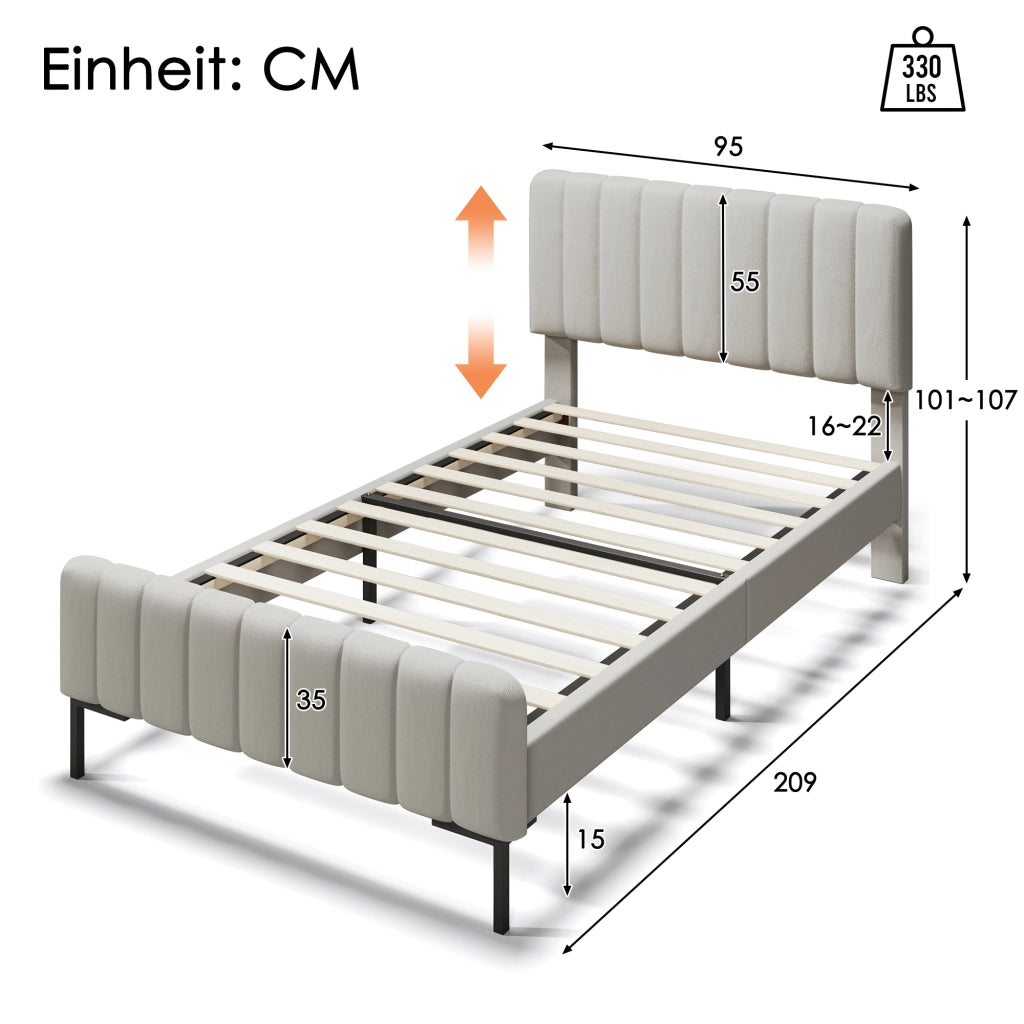 Letto singolo imbottito 90x200 cm con testiera regolabile