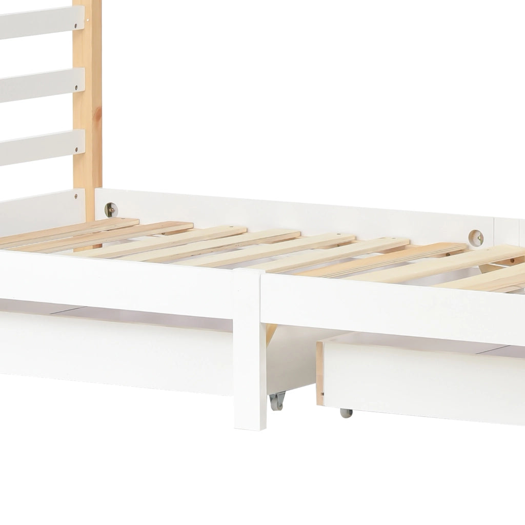 Letto casa per bambini bianco 90x200 cm con cassetti