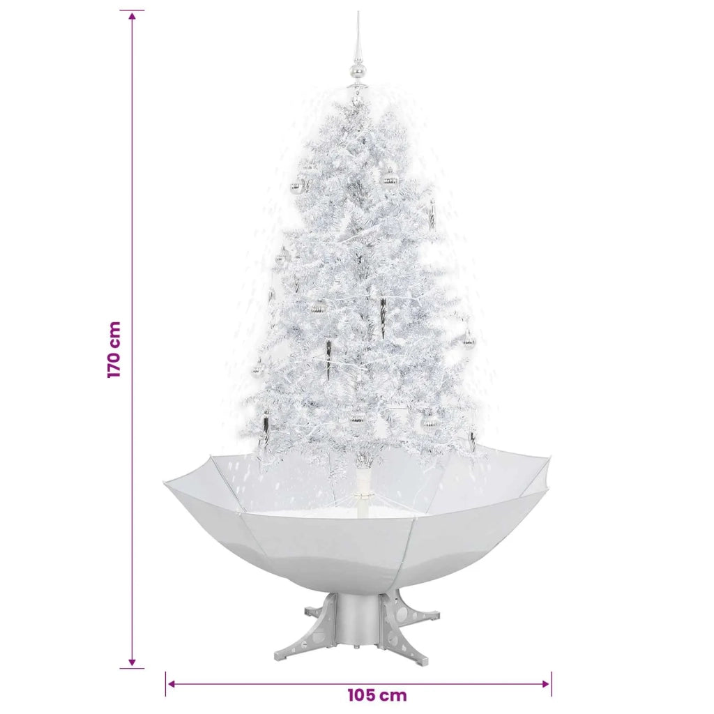 Albero di Natale con Neve e Base a Ombrellone Bianco 170 cm 284336
