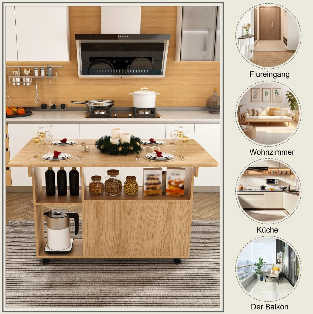Tavolo pieghevole con ruote in MDF, rovere chiaro, 110 × 70 cm