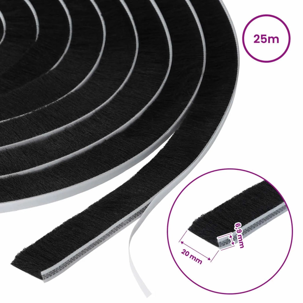 Guarnizione a spazzola autoadesiva 25 m PP Nero 42045188
