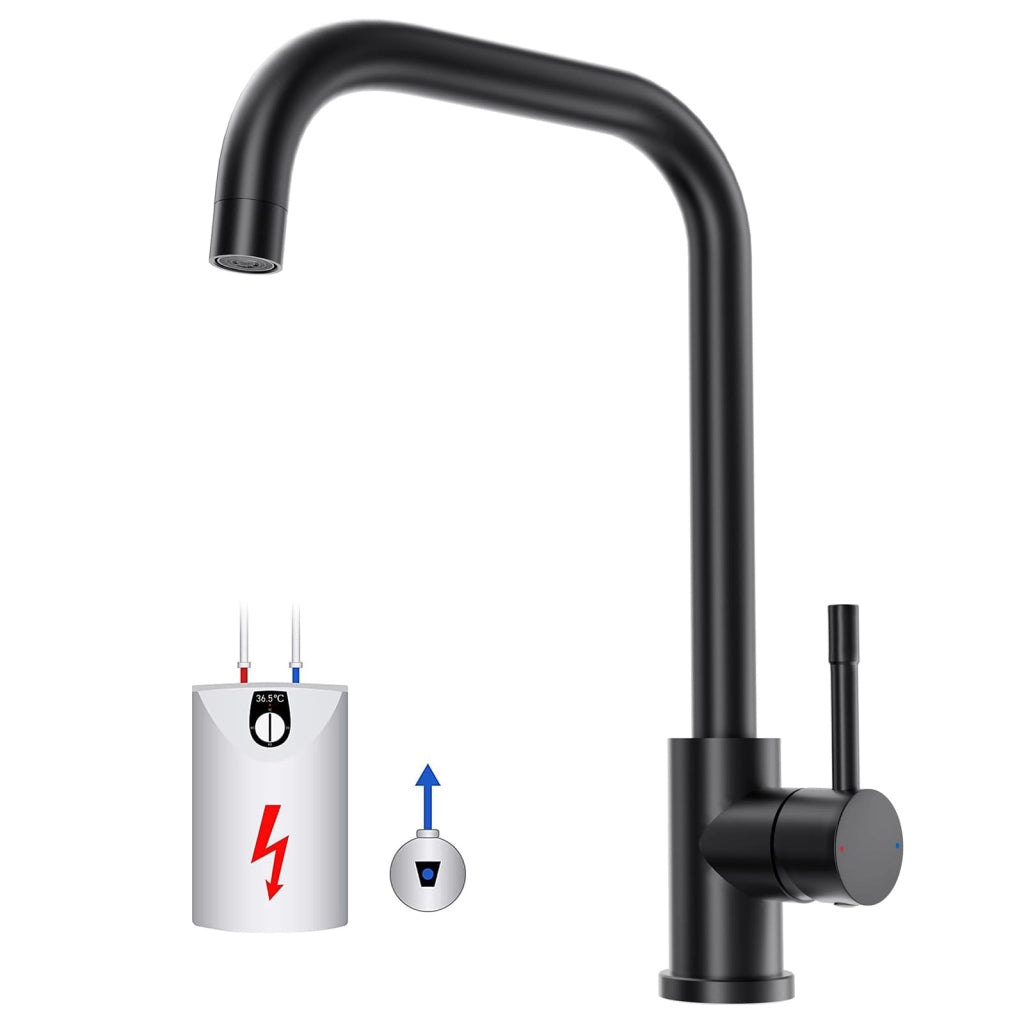 Rubinetto da cucina a bassa pressione nero, 3x tubi di collegamento G3/8, per boiler