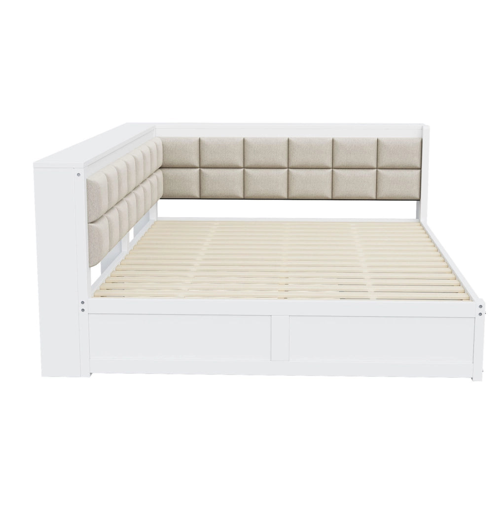 Letto trasformabile 140x200 cm con schienale imbottito e 2 cassetti; bianco