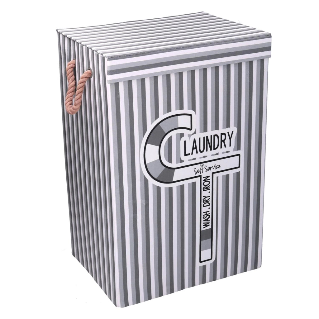 Cestone tessuto laundry grigio con coperchio cm 40x30h60