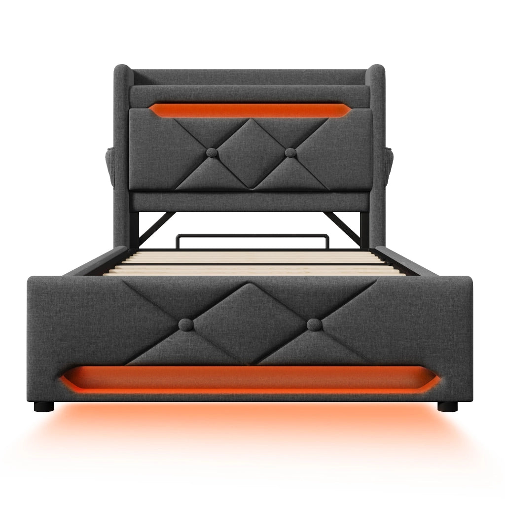 Letto singolo 90x200 con contenitore e LED