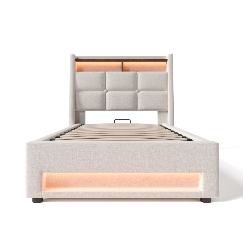 Letto singolo imbottito 90x200 cm con LED e USB