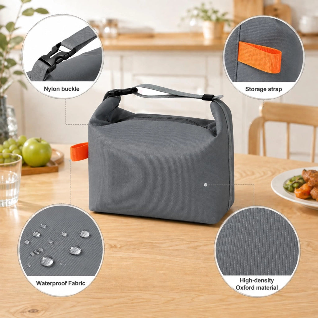 Borsa termica per il pranzo, 8 litri, grigia, a prova di perdite, riutilizzabile