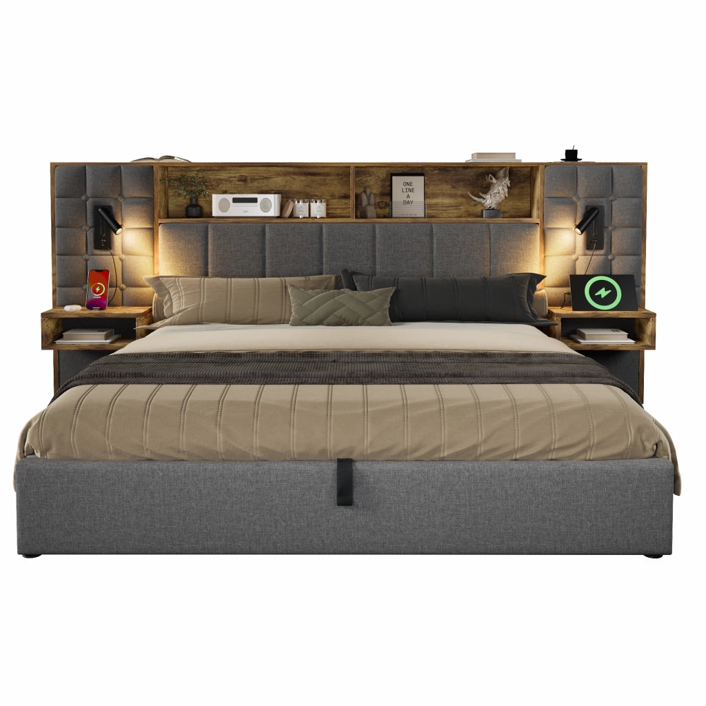 Letto imbottito 160x200 grigio con contenitore