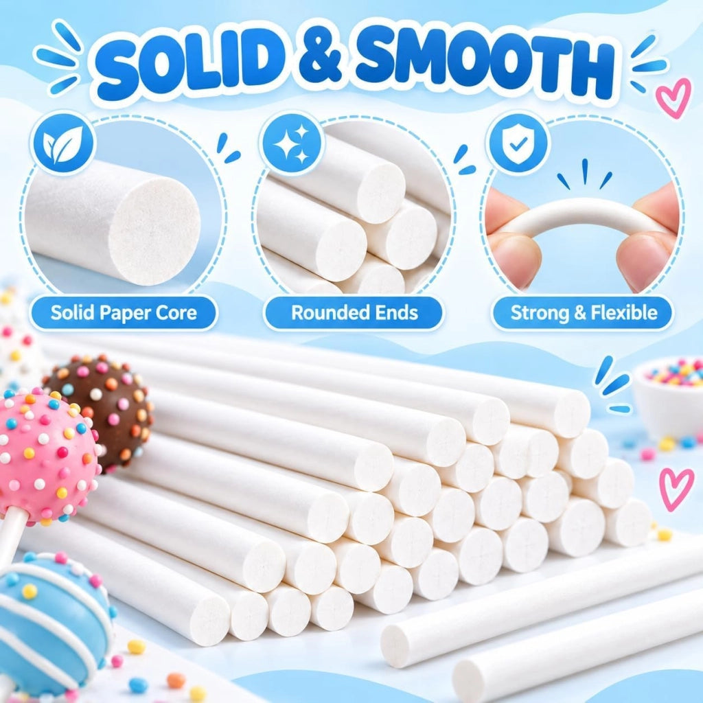 400 stecchini di carta per cake pop, bianchi, 10 cm × 3,5 mm