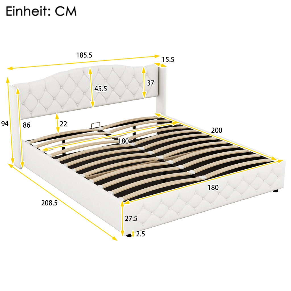 Letto contenitore matrimoniale beige 180 x 200 cm