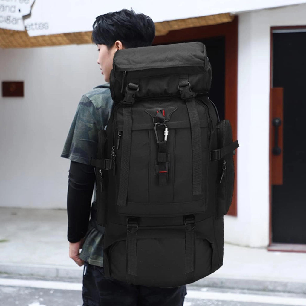 Zaino da trekking 80 L in nylon impermeabile, nero