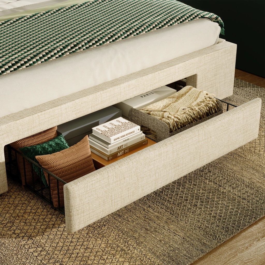 Letto imbottito beige 160x200 cm con contenitore