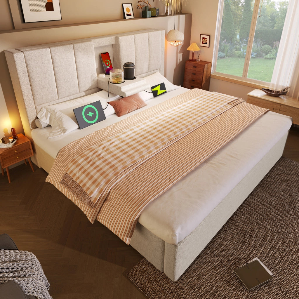 Letto matrimoniale contenitore beige 160x200 cm