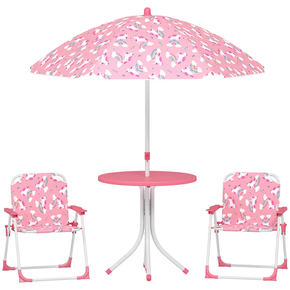 Set Tavolo da Picnic per Bambini con Sedie e Ombrellone Rosa Pratico e Resistente per Giardino
