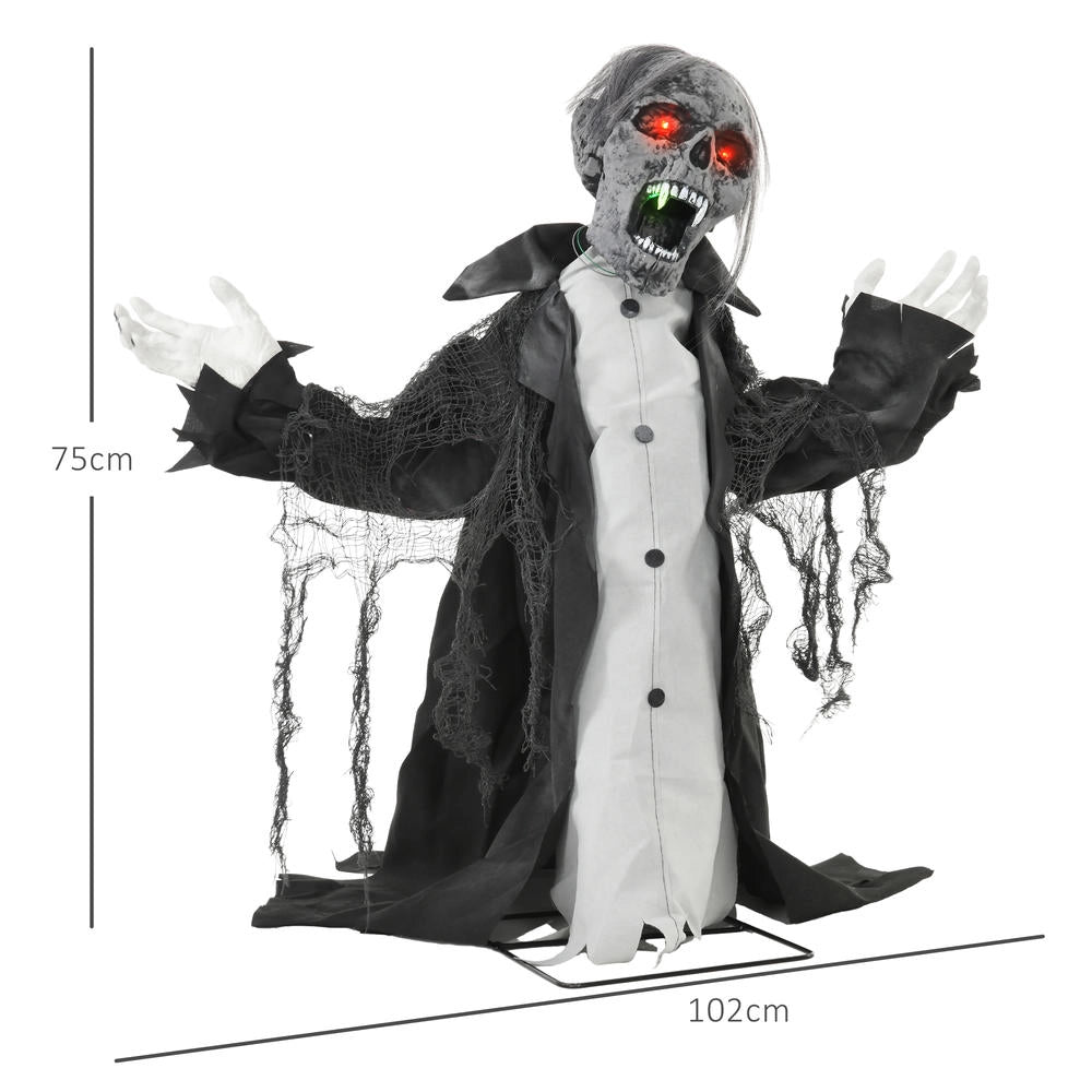 Scheletro zombie animato Halloween 75 cm con luci LED, effetti sonori e sensore, decorazione per giardino e casa