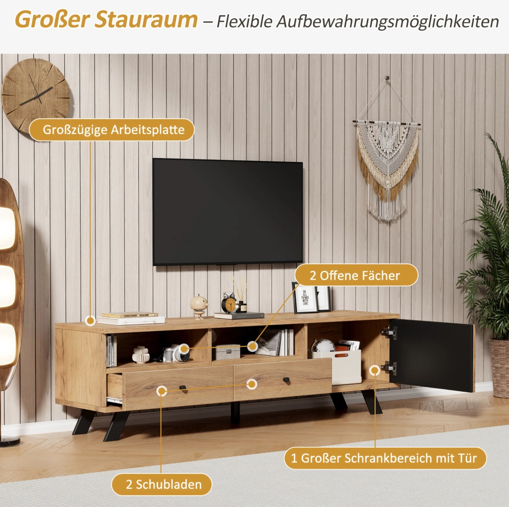 Set mobile TV 150 cm e credenza 120 cm con cassetti; naturale e nero