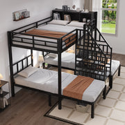 Letto a castello 3 posti 90x200 e 140x200 cm con scala e contenitore; nero