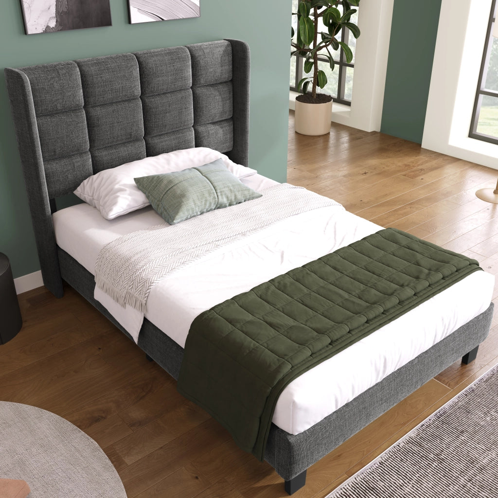 Letto singolo imbottito 90x200 cm grigio in lino