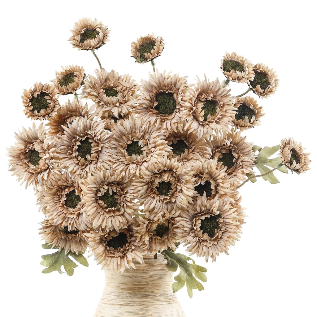 Gerbere artificiali, 6 pezzi, 30 fiori, color marrone caffè