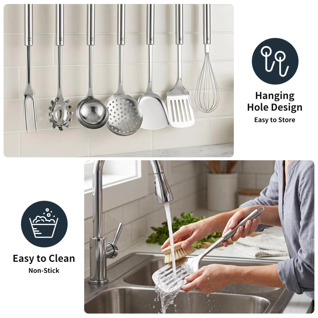 Set di pentole e accessori per la cucina, in acciaio inossidabile, composto da 6 pezzi