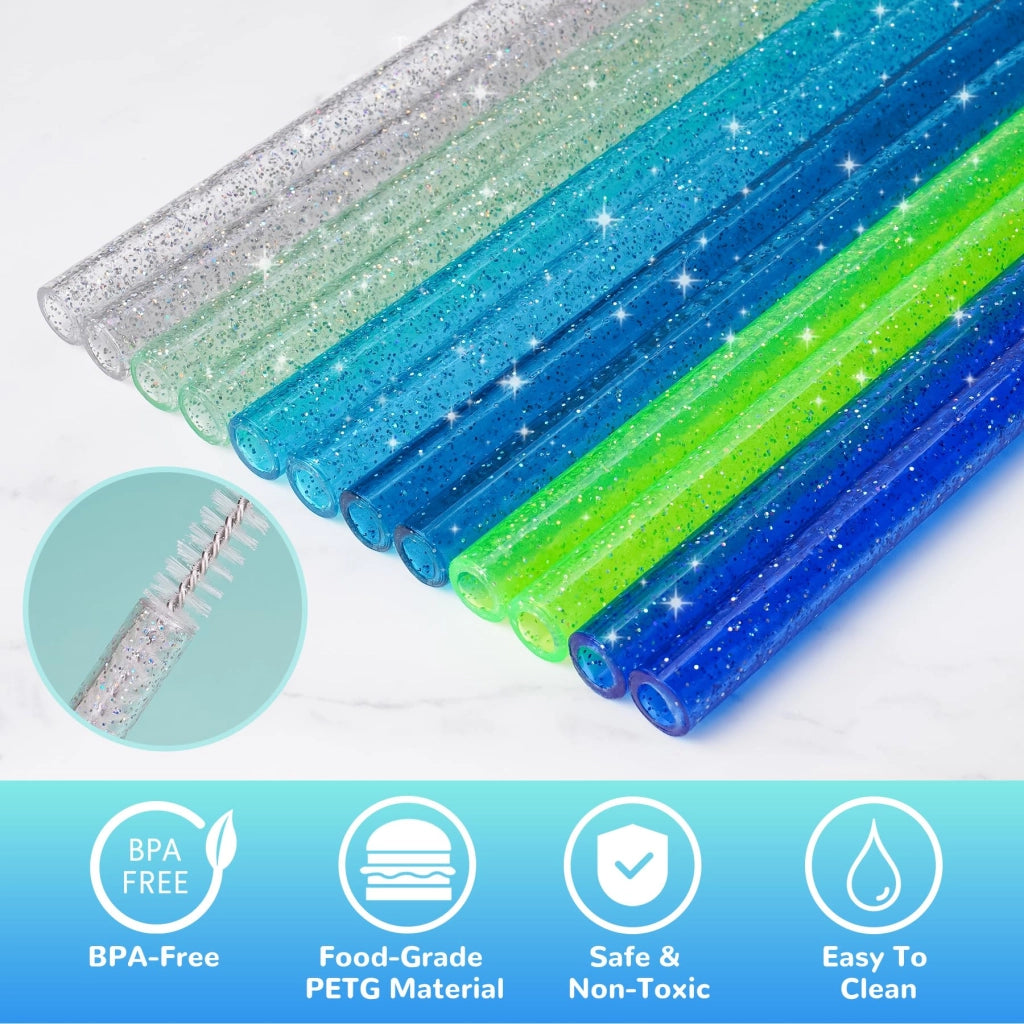12 cannucce sostitutive glitterate per bicchieri Stanley, colore blu sfumato
