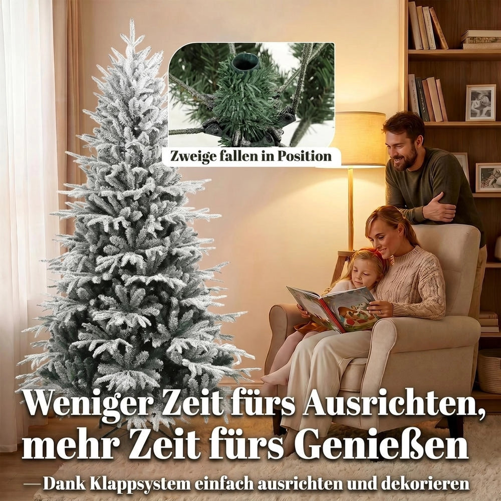 Albero di Natale artificiale innevato 180 cm, 1920 punte in PE e PVC, folto con rami pieghevoli facile da montare