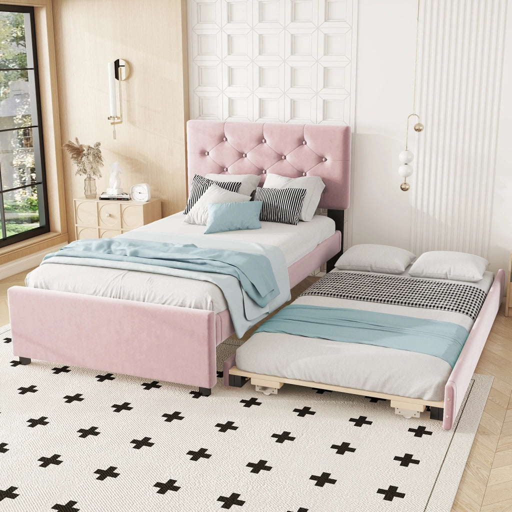 Letto imbottito 90x200 cm rosa con letto estraibile