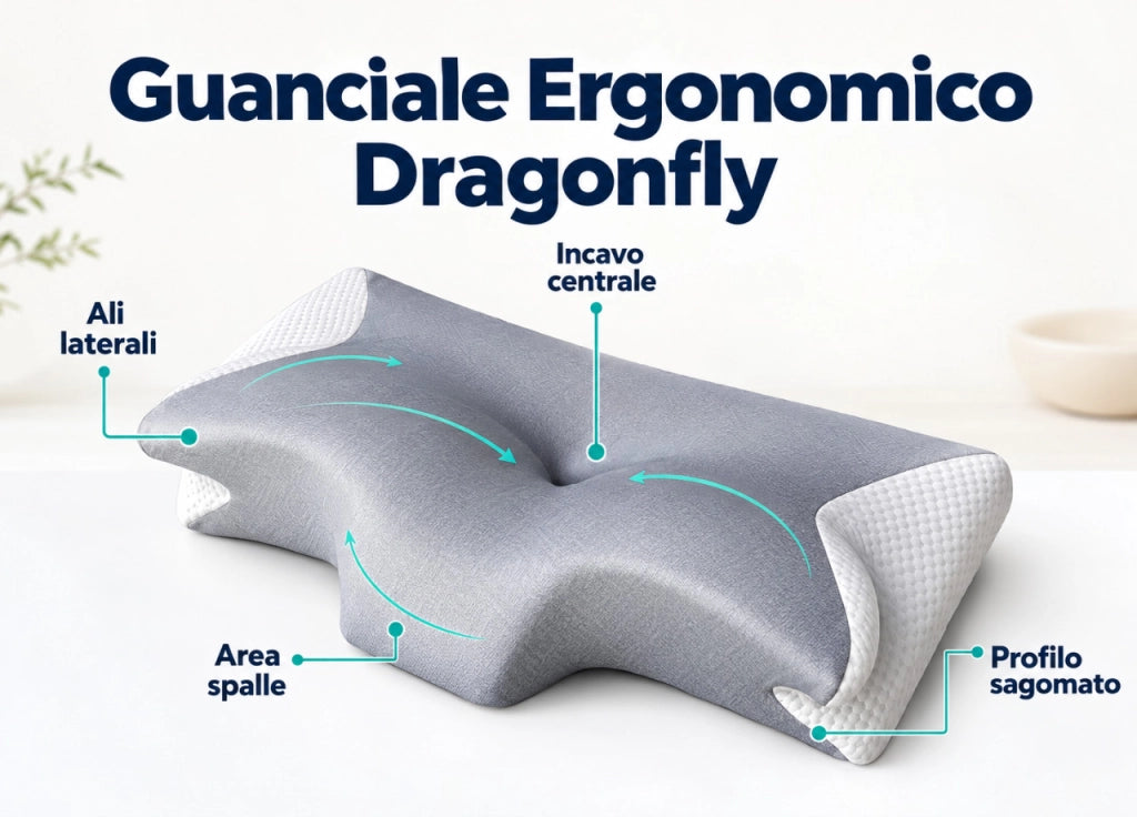 Guanciale Cuscino Letto Riposo Collo Spalle Memory Anatomico Dragonfly