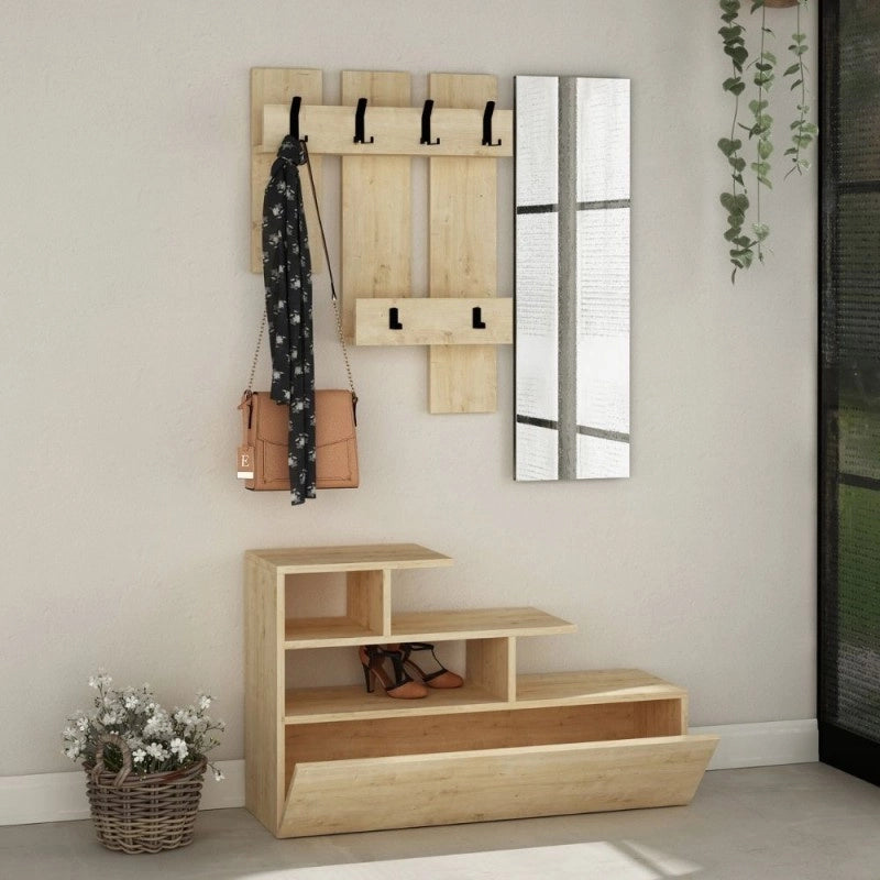 Mobile da ingresso rovere con scarpiera e specchio Vesty 100x30xh.122 cm