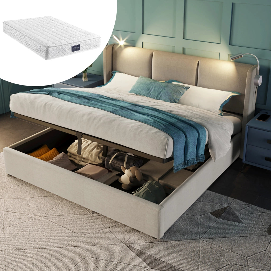 Letto matrimoniale 140x200 beige con contenitore