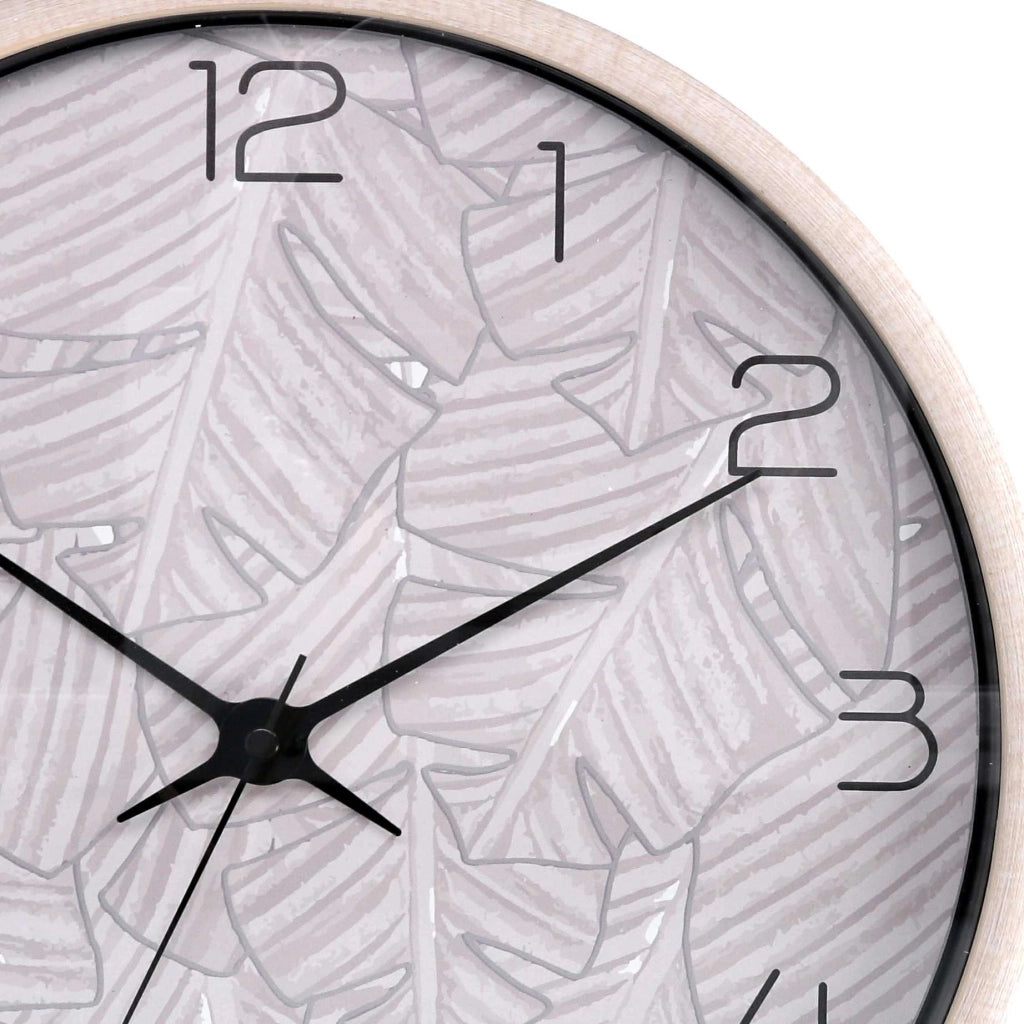 Orologio plastica foglie beige tondo cmø32h4