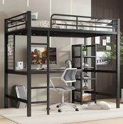 Letto a soppalco 90x200 cm con scrivania e scaffale in metallo e MDF nero