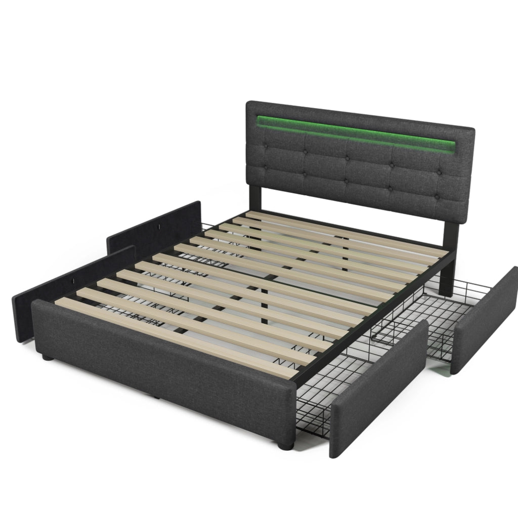 Letto contenitore grigio 140x200 con testiera LED