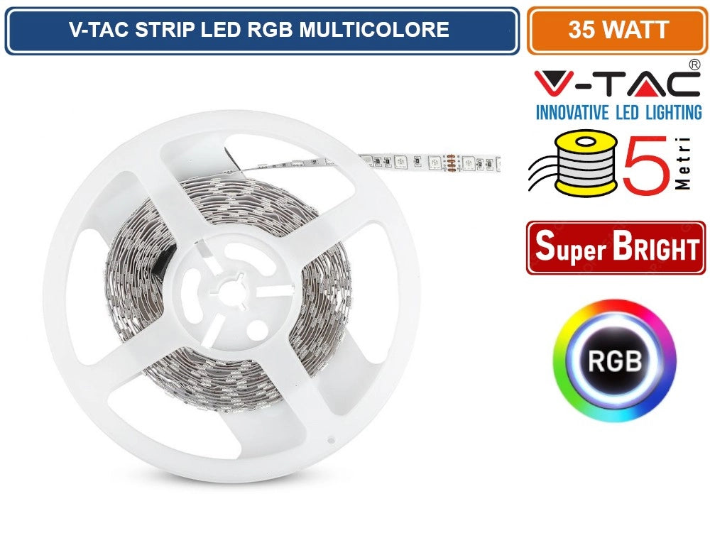 V-TAC VT-5050-60 STRISCIA LED FLESSIBILE 35W SMD RGB 60 LED/METRO 12V - BOBINA DA 5 METRI - SKU 212120