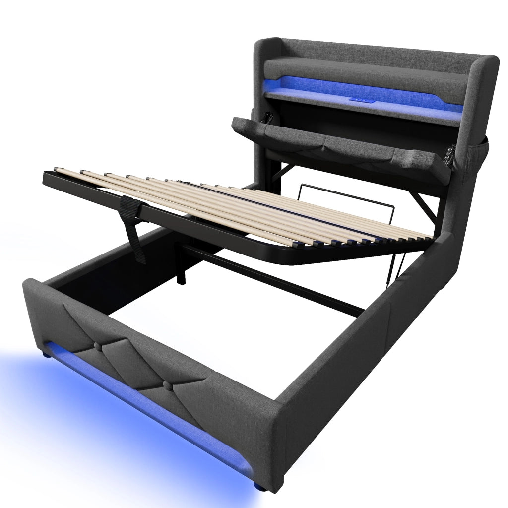 Letto singolo 90x200 con contenitore e LED