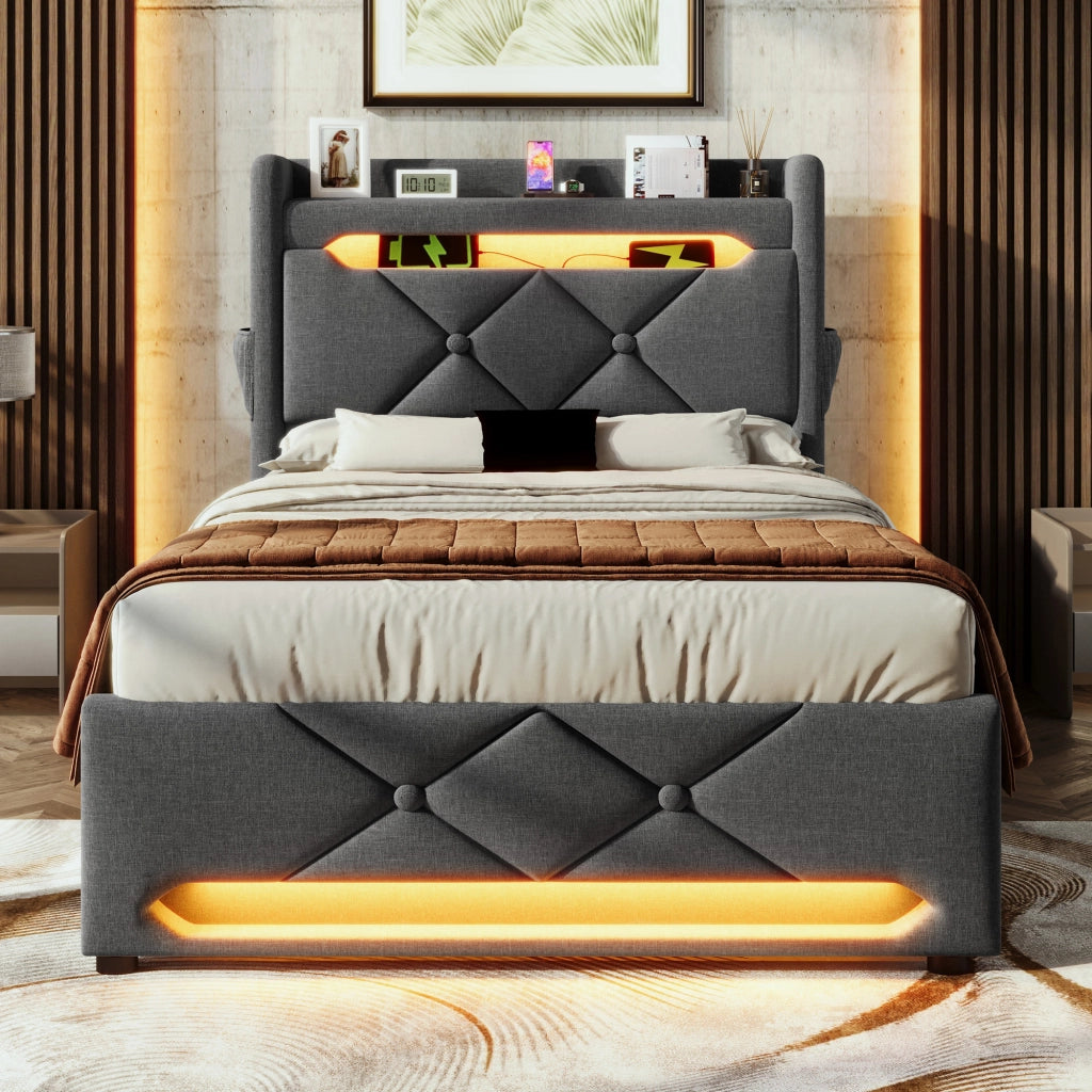 Letto singolo 90x200 con contenitore e LED
