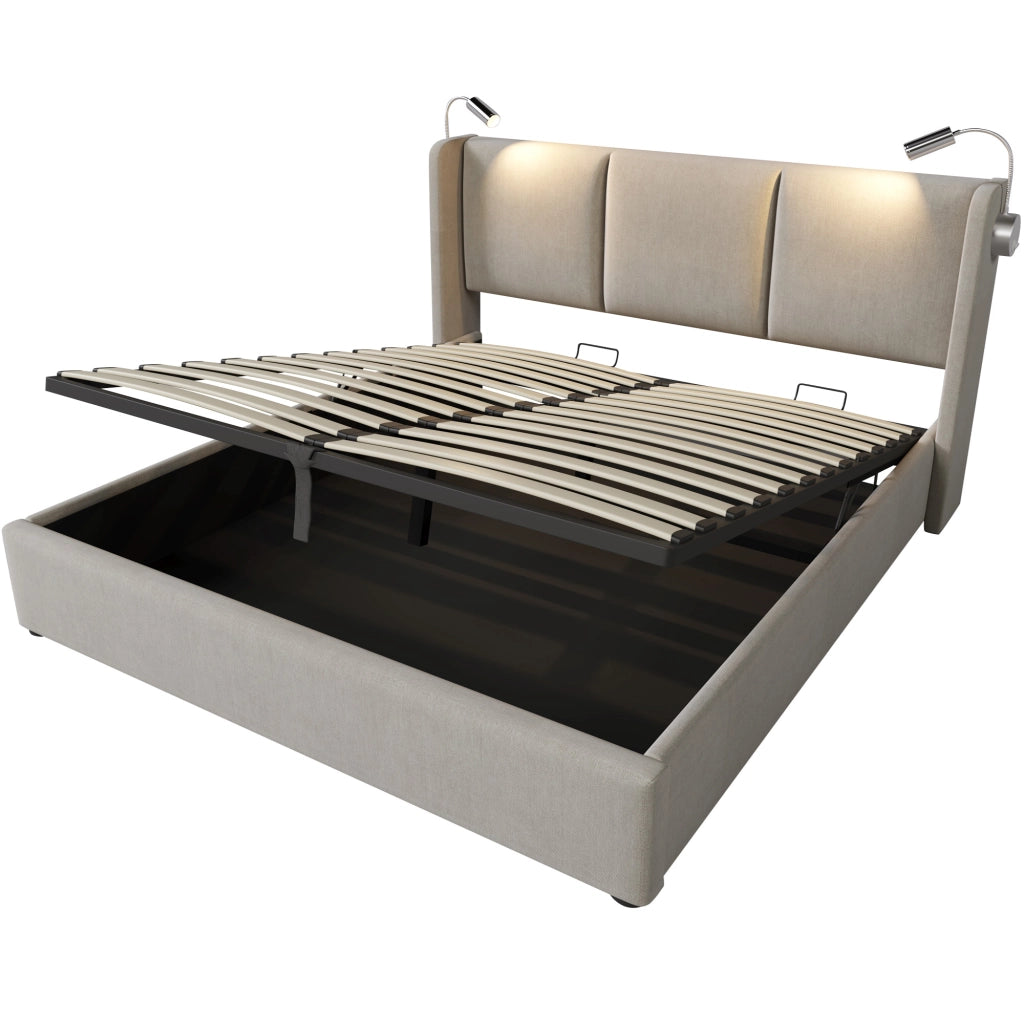 Letto matrimoniale 140x200 beige con contenitore