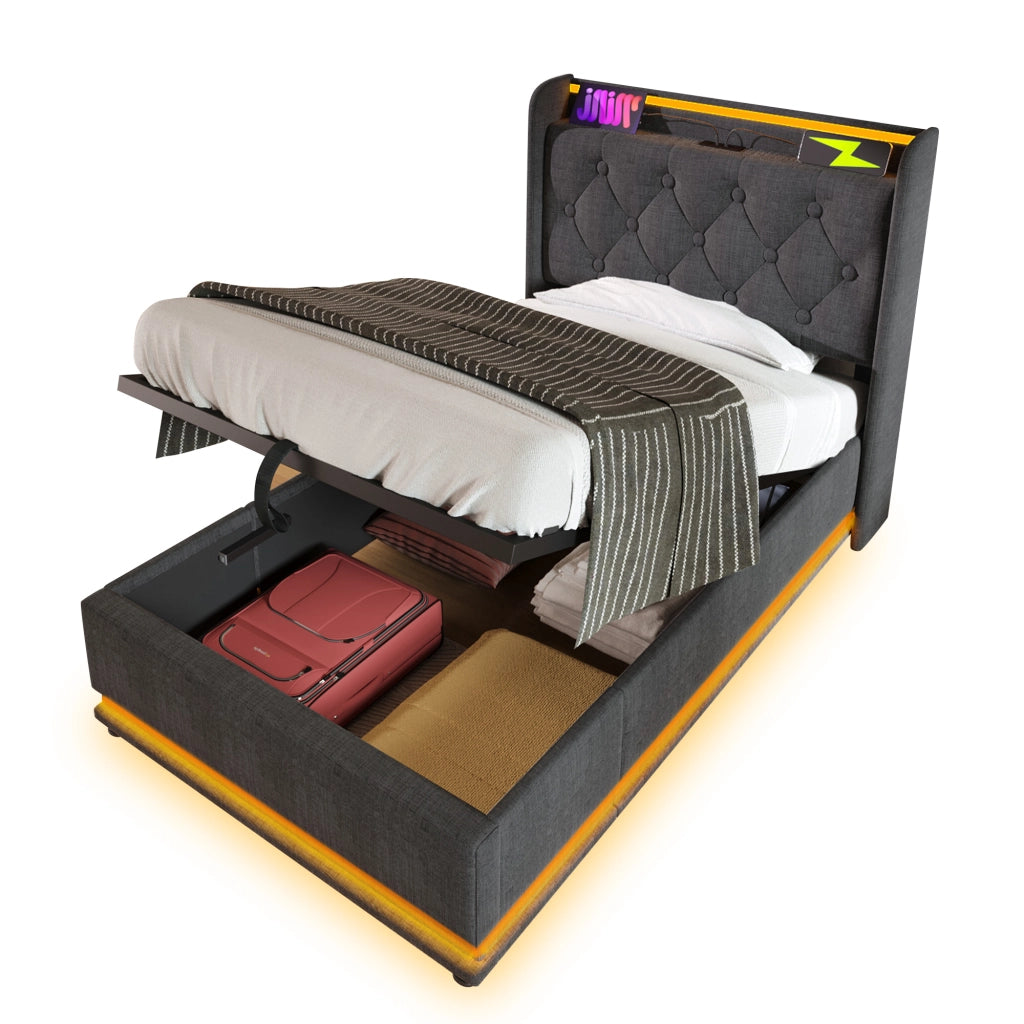 Letto contenitore idraulico grigio 90x200 cm