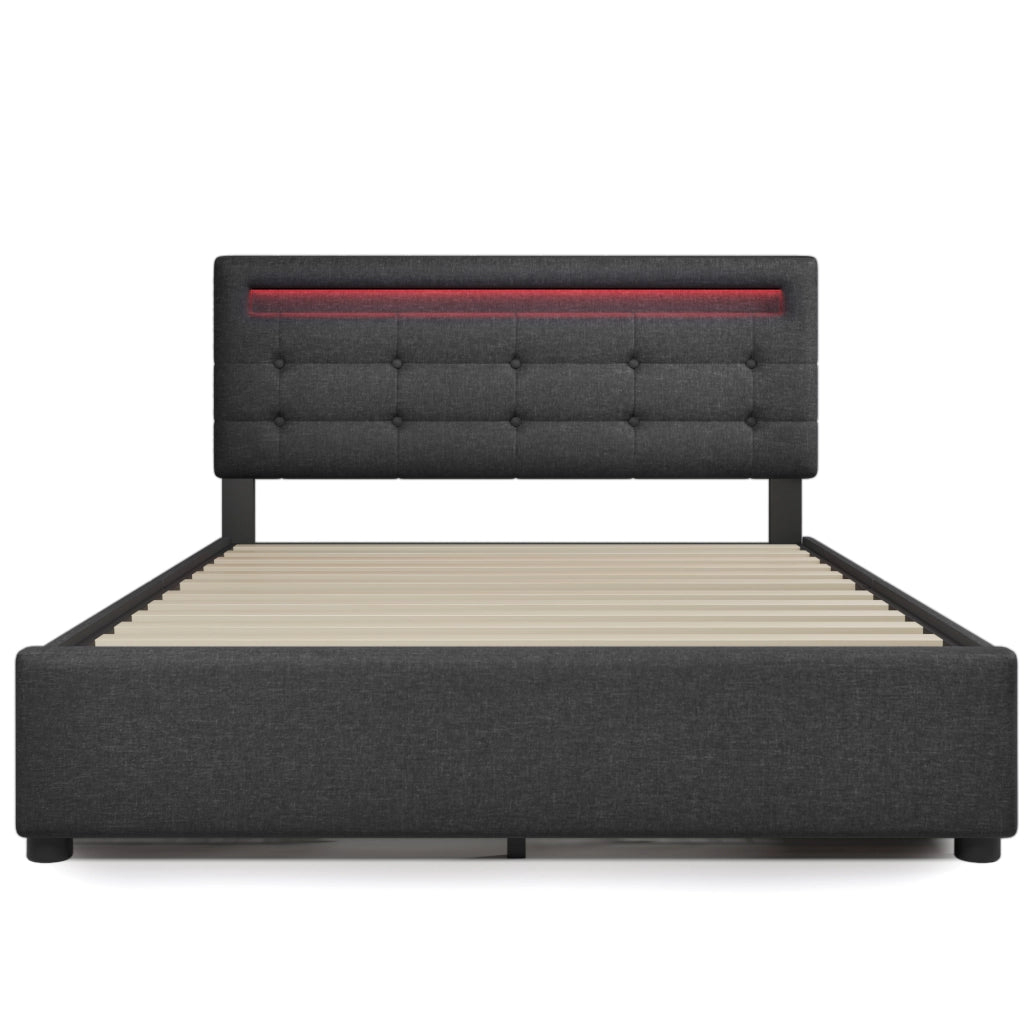 Letto contenitore grigio 140x200 con testiera LED