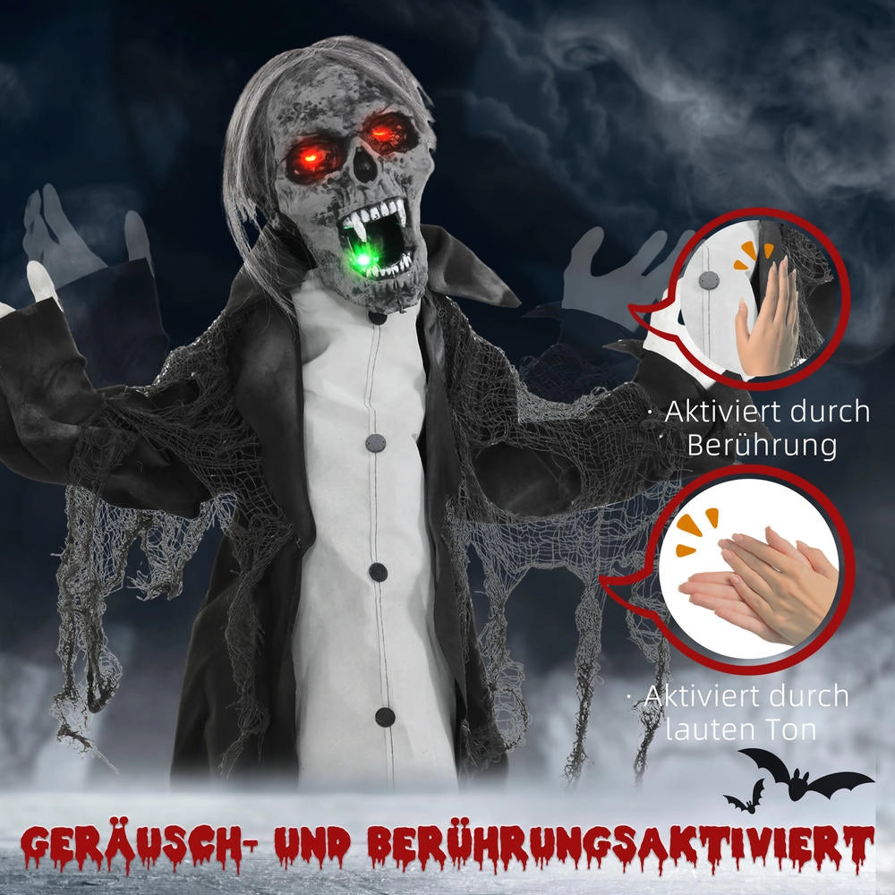 Scheletro zombie animato Halloween 75 cm con luci LED, effetti sonori e sensore, decorazione per giardino e casa