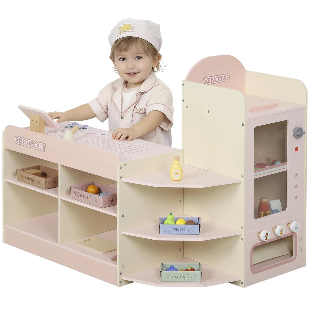 Supermercato giocattolo per bambini da 3 anni con cassa scanner distributore automatico e accessori rosa