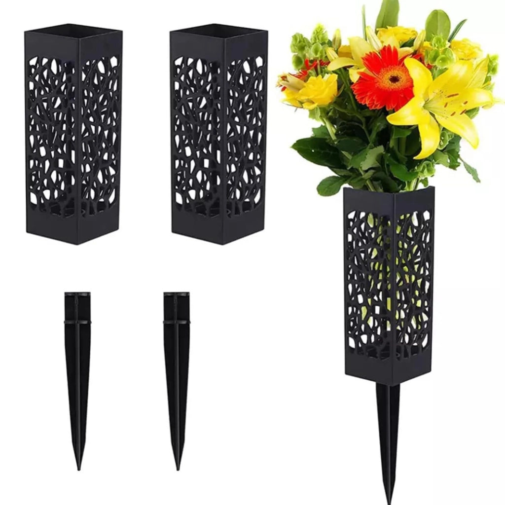 4 vasi per tombe con base, neri, 6 x 28,2 cm, in plastica PP