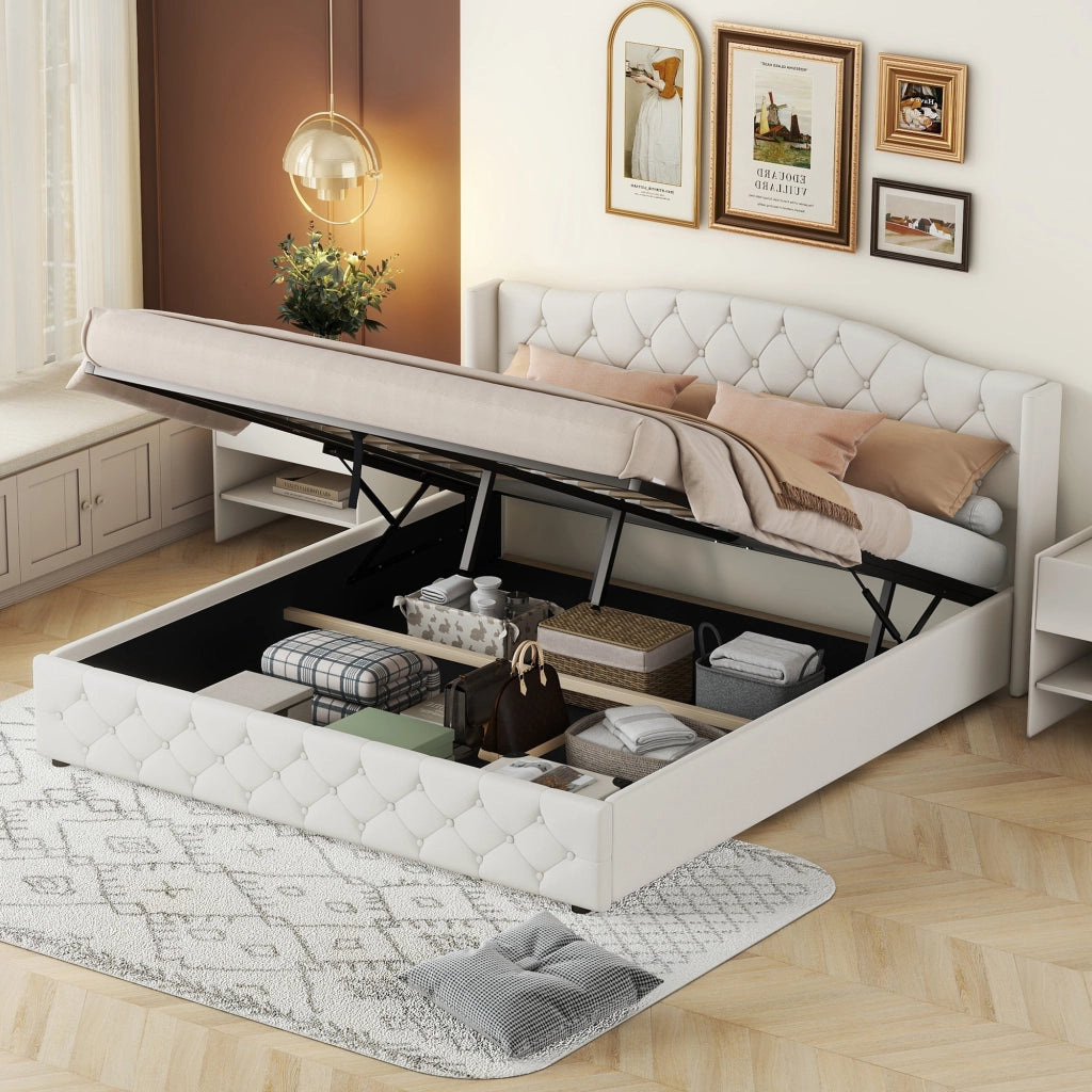 Letto contenitore matrimoniale beige 180 x 200 cm